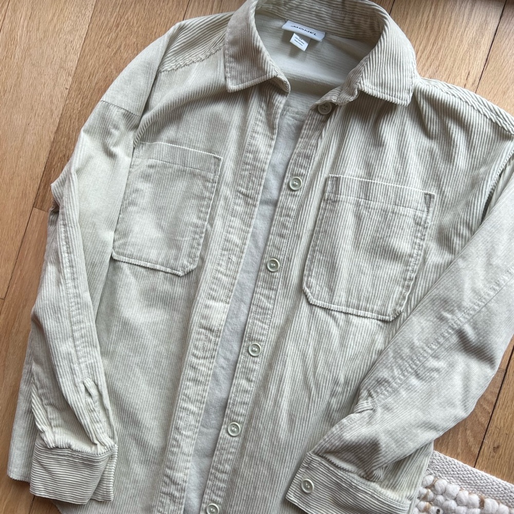 Beige Corduroy Button-Up Shirt